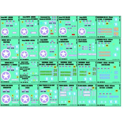 j35.A - PLANCHE DECALS - 1/35 - 26 immatriculations 2eme DB - 1/35eme