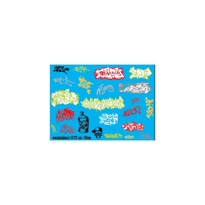 87.173 - tags graff, rouge, gris metal, vert et jaune noir - 1.87eme HO